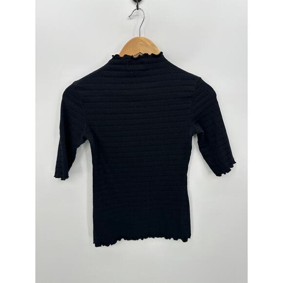 & Other Stories Shirt Women 2 Black Smocked Fitted Mock Neck 1/2 Sleeve - Picture 2 of 7
